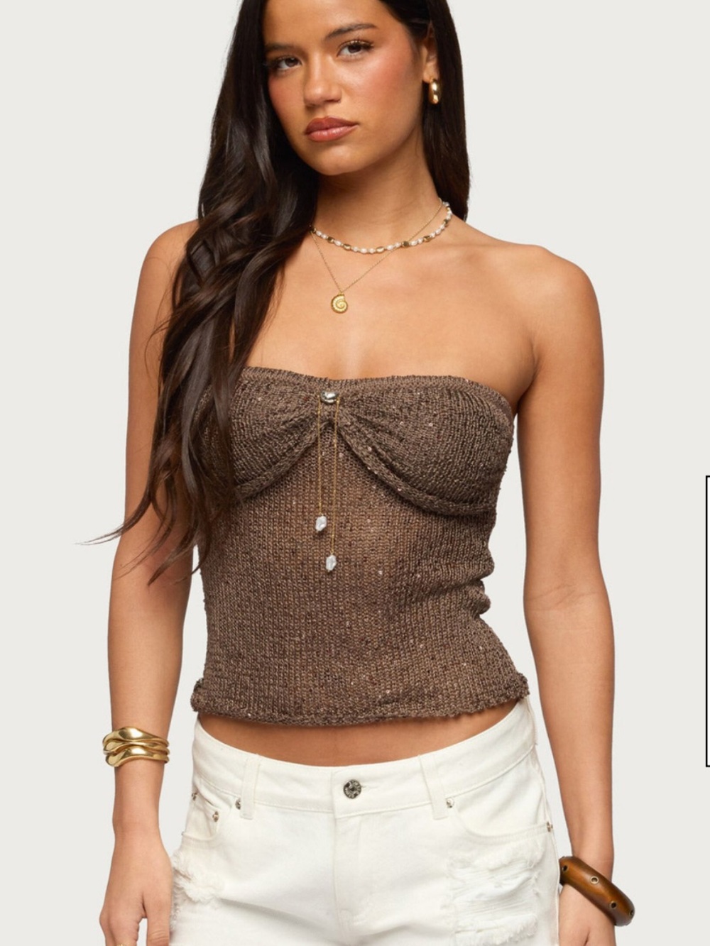 NWT EDIKTED Strapless Brown Knit Tube Top